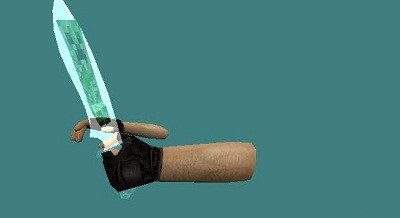 Прозрачный,Классический нож в левой Руке + Рисунок крипера By EclIpS